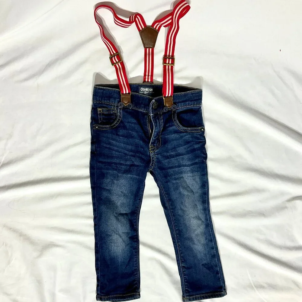 2T OshKosh B'Gosh Blue Jeans & Red Suspenders 3/$16 Toddler Child Kid